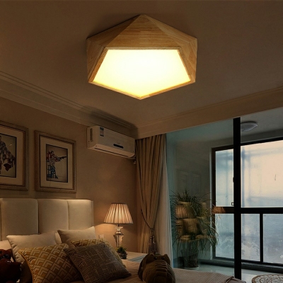 Japanese Style LED Flushmount Light Modern Style Wood Acrylic Celling Light for Bedroom