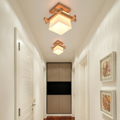 Japanese Style LED Flushmount Light Modern Style Wood Glass Celling Light for Aisle