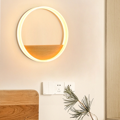 Japanese Style LED Wall Sconce Nordic Style Wood Acrylic Circle Wall Light for Background