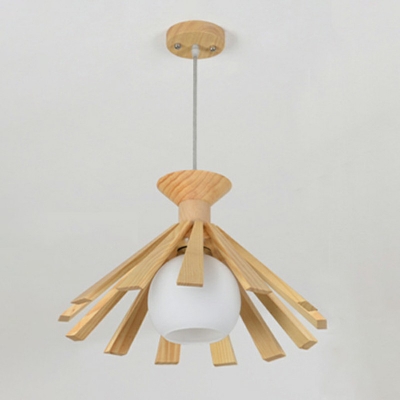 1-Light Suspension Pendant Modern Style Cone Shape Wood Hanging Lamp Kit