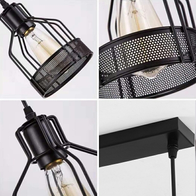3-Light Multi Drop Pendant Lights Vintage Style Caged Shape with Rectangle Canopy Metal Hanging Ceiling Fixture