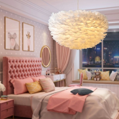 3 Lights Feather Modern Chandelier Pendant Light Bedroom Elegant Hanging Ceiling Lights