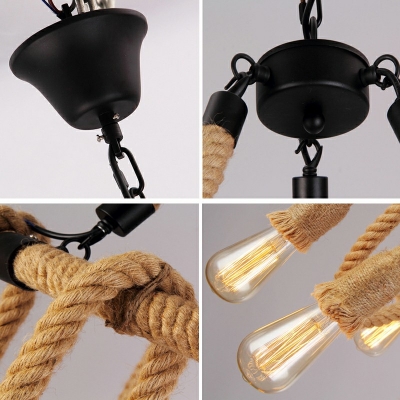 6-Light Pendant Lamp Industrial-Style Adjustable Rope Hanging Ceiling Chandelier