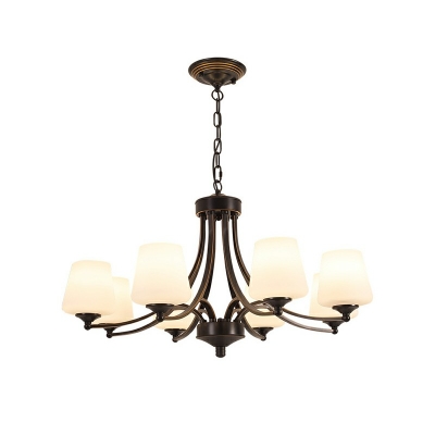 Chandelier Light Fixture 8 Lights Modern Metal and Glass Shade Hanging Lamp for Drawing Room