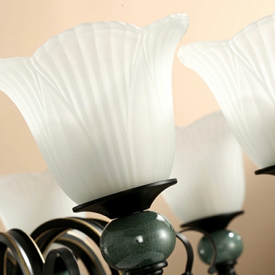 Flower Chandelier Light Fixture 8 Lights Modern Metal and Glass Shade Hanging Lamp