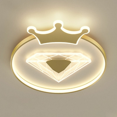 Girl Kid's Bedroom Decorative Ceiling Lamp Cartoon Crown Diamond Shape Led Light