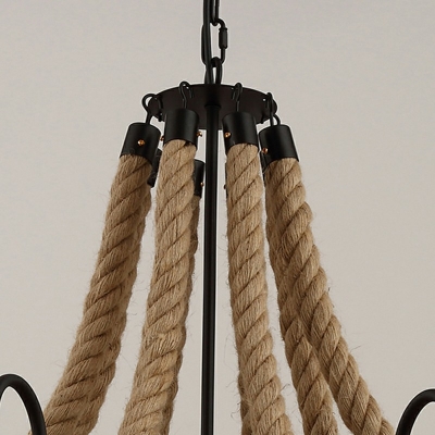 Rope Chandelier Hanging Light Fixture Vintage 8 Lights Industrial Ceiling Pendant Chandelier in Black