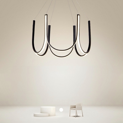  Black LED Chandelier Lighting Fixtures Modern Minimalism Hanging Ceiling Light