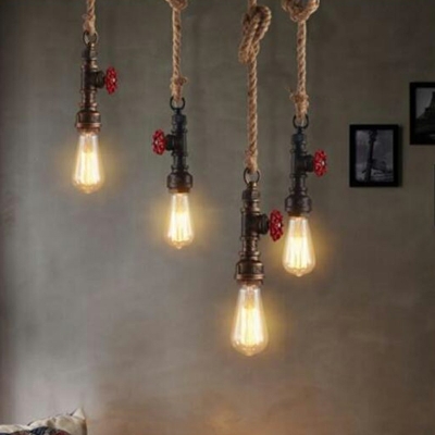 1-Light Ceiling Light ​​Antiqued Style Water Pipe Shape Metal Down Mini Pendant