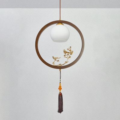 1-Light Ceiling Pendant Lamp Simple Style Ring Shape Wood Pendant Light