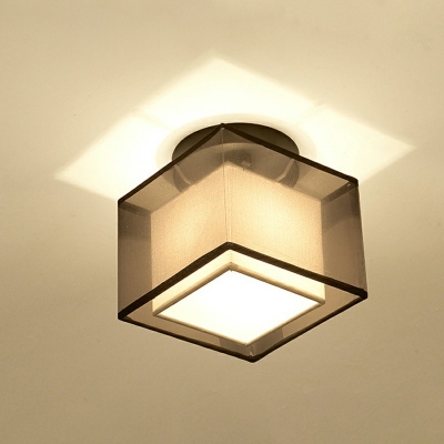 1-Light Flush Mount Traditional Style Square Shape Fabric Close To Ceiling Lighting Fixture
