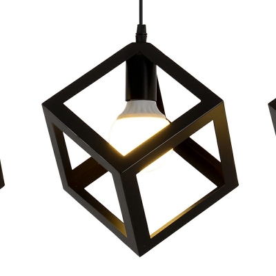 3 Lights Metal Cage Pendant Light Modern Geometric Pendant Light