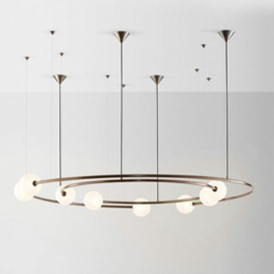 8-Light Hanging Chandelier Minimalism Style Circular Shape White Glass Pendant Light