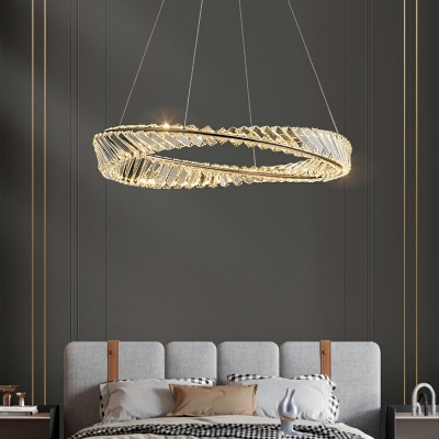Contemporary Ring Ceiling Light Fixtures Beveled Crystal Prisms Island Pendant