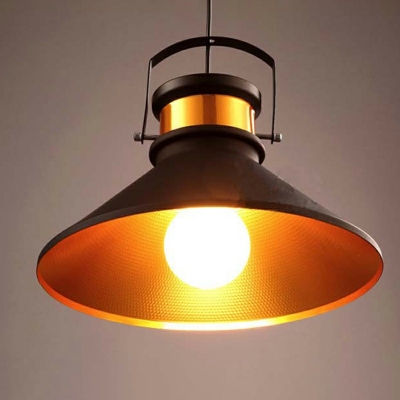 Industrial Style Cone Shade Pendant Light Metal 1 Light Hanging Lamp in Black for Restaurant