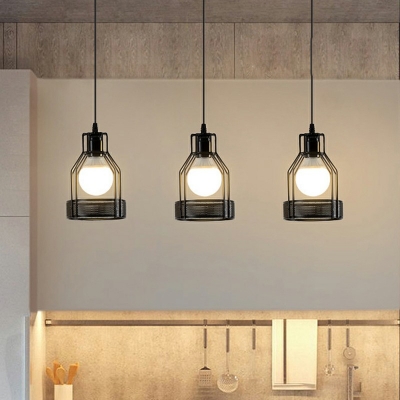 3-Light Multi-Pendant Industrial Style Caged Shape Metal Hanging Ceiling Light
