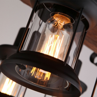6-Light Pendant Lights Antique Style Rectangular Shape Wood Ceiling Hung Fixtures