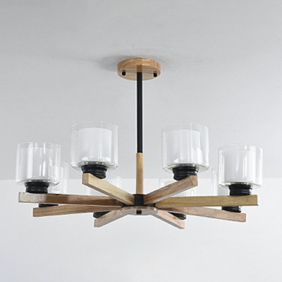 8-Light Pendant Lighting Minimalist Style Bell Shape Wood Chandelier Lamp