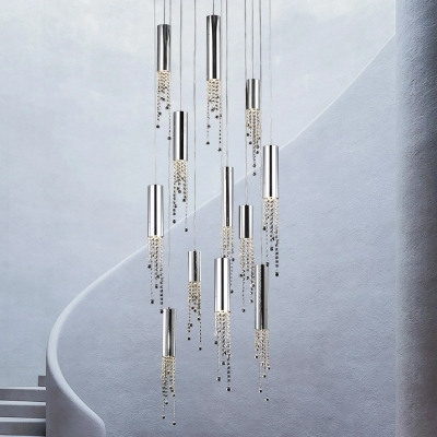 Crystal Cascading Pendants Light Silver 1 Light LED Modern Hanging Light Fixtures for Living Room