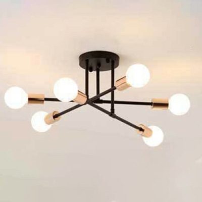 Industrial Style LED Flushmount Light 6 Lights Nordic Style Metal Celling Light for Bedroom