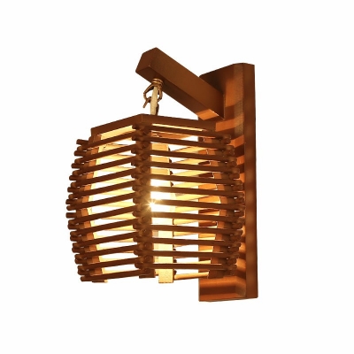 Japanese Style LED Wall Sconce Modern and Simple Wood Wall Light for Courtyard