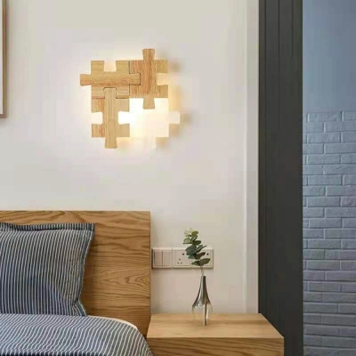 Japanese Style LED Wall Sconce Modern Style Wood Acrylic Puzzle Shaped Wall Light for Bedside Stairs