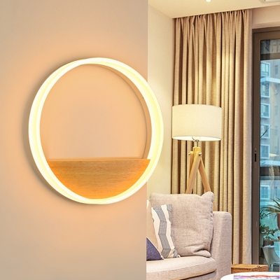 Japanese Style LED Wall Sconce Nordic Style Wood Acrylic Circle Wall Light for Background