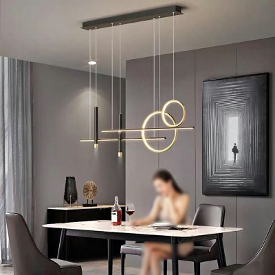 Modern Style Linear Ring Island Pendant Metal 6 Light Island Light for Restaurant