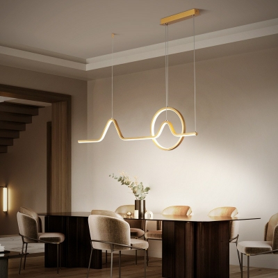 2-Light Island Ceiling Light Modern Style Ring Shape Metal Pendant Lighting