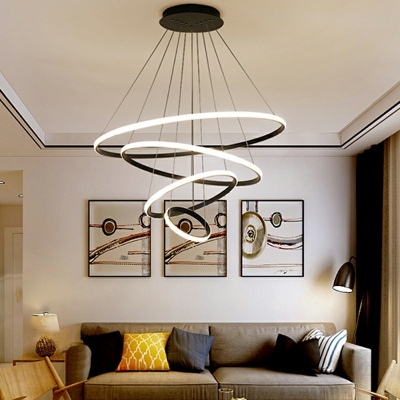 4 Lights Round Shade Hanging Light Modern Style Metal Pendant Light for Dining Room