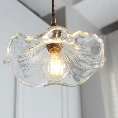 Clear Glass LED Ceiling Fixture Lighting Ruffle-Cone-Shaped Pendant Lighting for Living Room