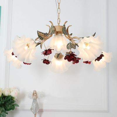 Flower Glass Chandelier Light Fixtures Traditional American 5 Lights Vintage Hanging Chandelier