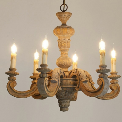 French Retro Chandelier Wood Ceiling Chandelier for Bedroom Dining Room Living Room
