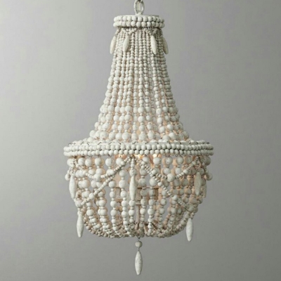 French Retro Hanging Light Kit Wooden Beads Hanging Ceiling Light for Living Room Bedroom