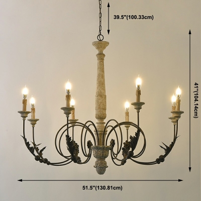 French Retro Style Suspension Light Wood Vintage Ceiling Chandelier for Bedroom Dining Room