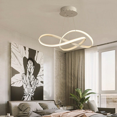 2-Light Chandelier Pendant Light Minimalist Style Ring Shape Metal Hanging Ceiling Light