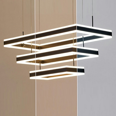 3-Light Hanging Ceiling Lights Modern Style Rectangle Shape Metal Chandelier Pendant Light
