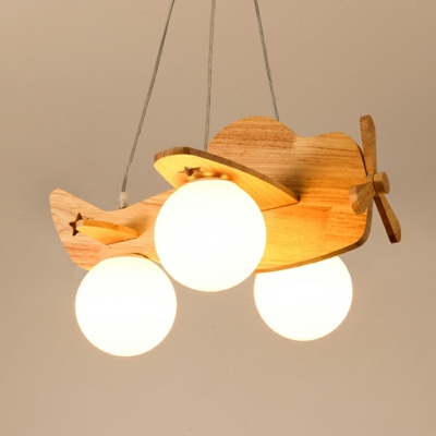3 Lights Contemporary Model Plane Light Fixture Wood Chandelier Lighting Fixture