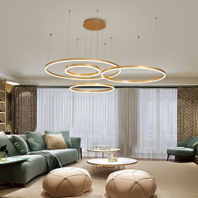 4 Tier LED Chandelier Lighting Fixtures Ring Modern Minimalism Living Room Hanging Ceiling Light