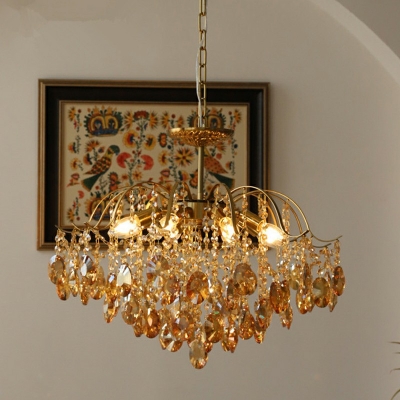 Flower Crystal 6 Lights Elegant Chandelier Lighting Fixtures Vintage Living Room Suspension Light