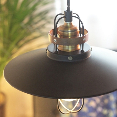Industrial-Style Truncated Cone Shade Pendant Lighting Wood and Metal Pendant Light