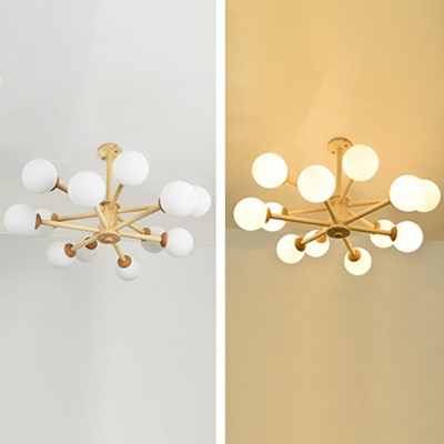 Modern Style LED Chandelier Light 12 Lights Nordic Style Wood Glass Pendant Light for Living Room