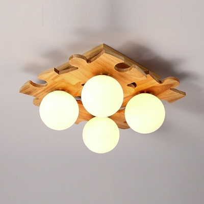 Modern Style LED Flushmount Light Nordic Style Wood Glass Celling Light for Living Room