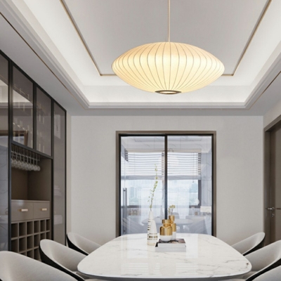 Saucer Pendants Light Fixtures White Modern1 Light Fabric Hanging Ceiling Light for Dinning Room