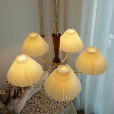 Vintage Chandelier Lighting Fixtures Fabric 5 Lights Wood Traditional Hanging Chandelier