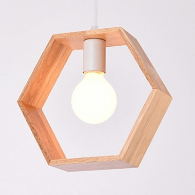 Wood Geometric 1 Light Modern Hanging Light Fixture Simplicity Farmhouse Ceiling Light for Living Room
