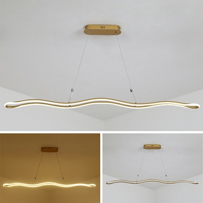 1-Light Chandelier Pendant Light Minimalist Style Wave Shape Metal Ceiling Lamp