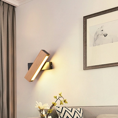 1-Light Sconce Light Fixtures Minimalist Style Rectangle Shape Wood Wall Lighting
