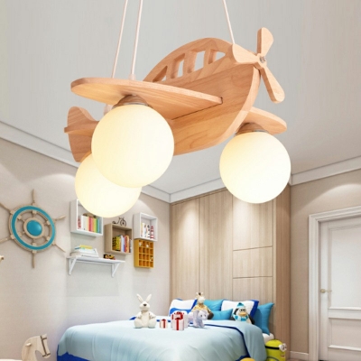 3 Globe Lights Wood Chandelier Pendant Light Modern Bedroom Hanging Ceiling Light