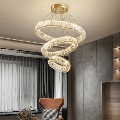 3-Tiere Modern Chandelier Lighting Fixtures Elegant Crystal Ring Living Room Pendant Chandelier
